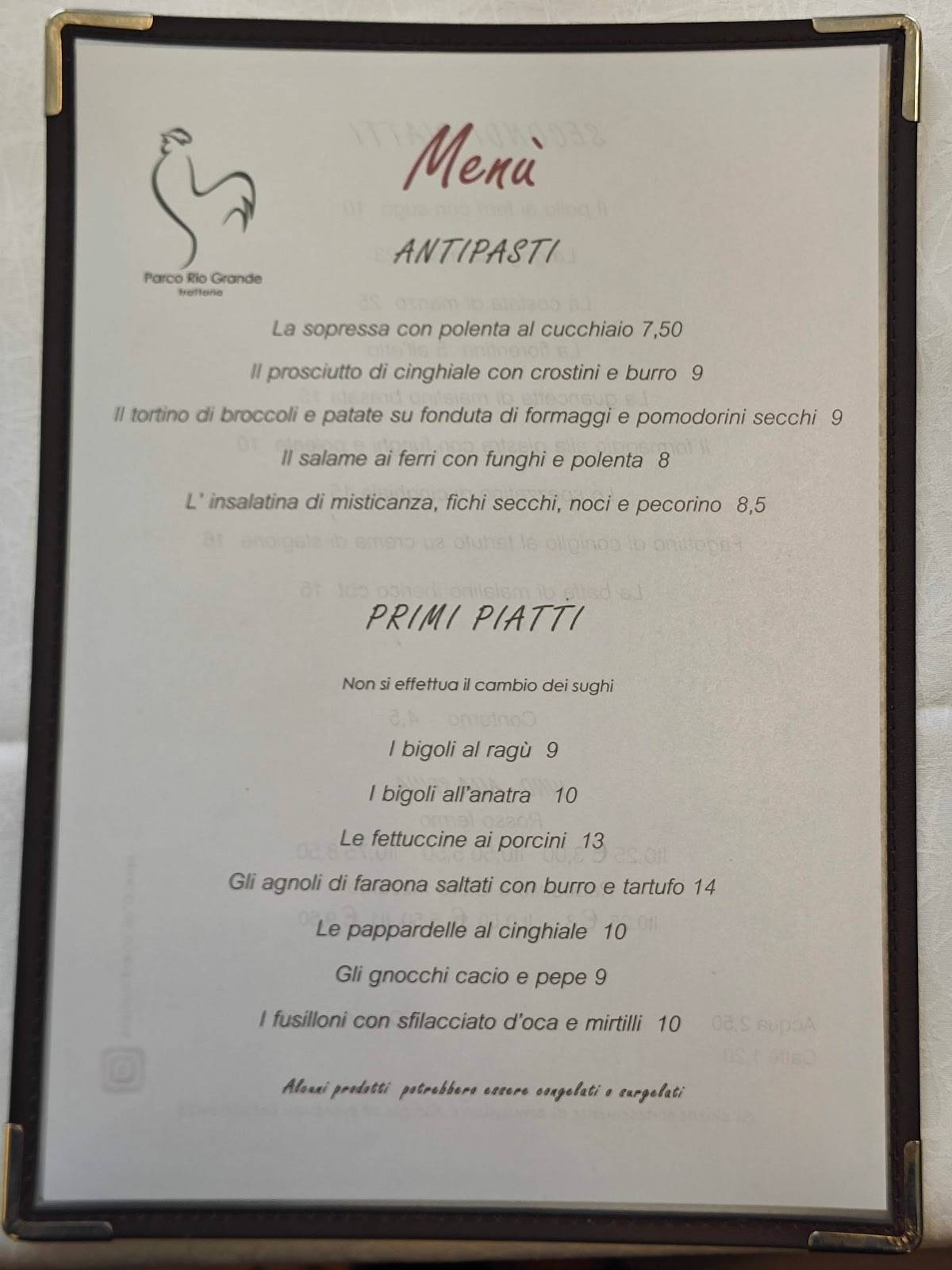 Menu di Parco Rio Grande 