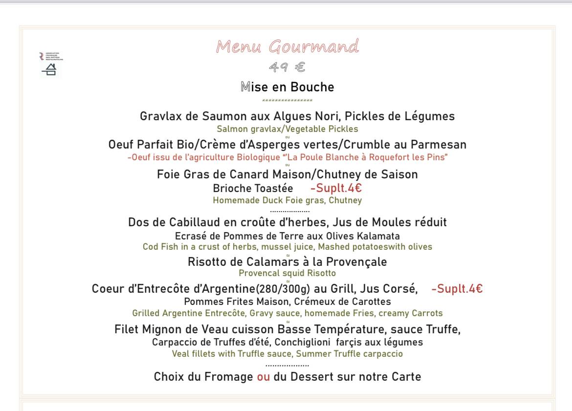 Menu de Restaurant le Bois doré