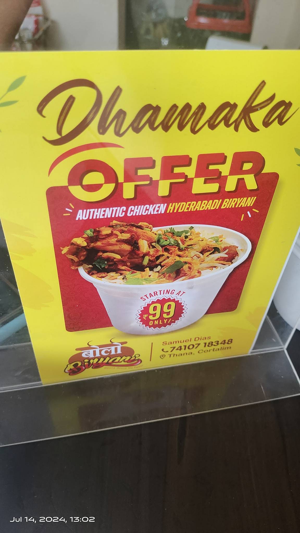 Bollo Biryani menu