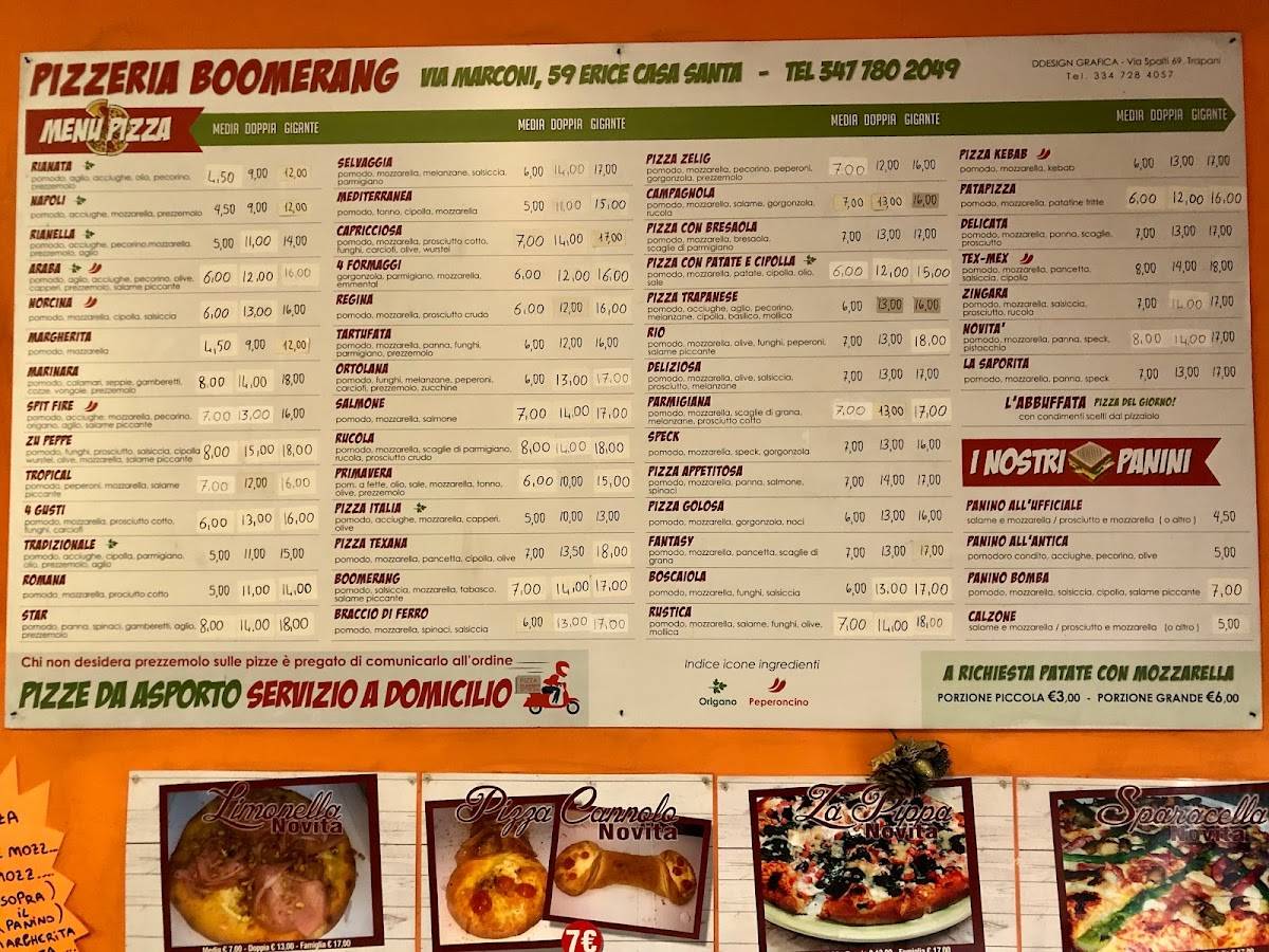 Menu di Boomerang Pizzeria 