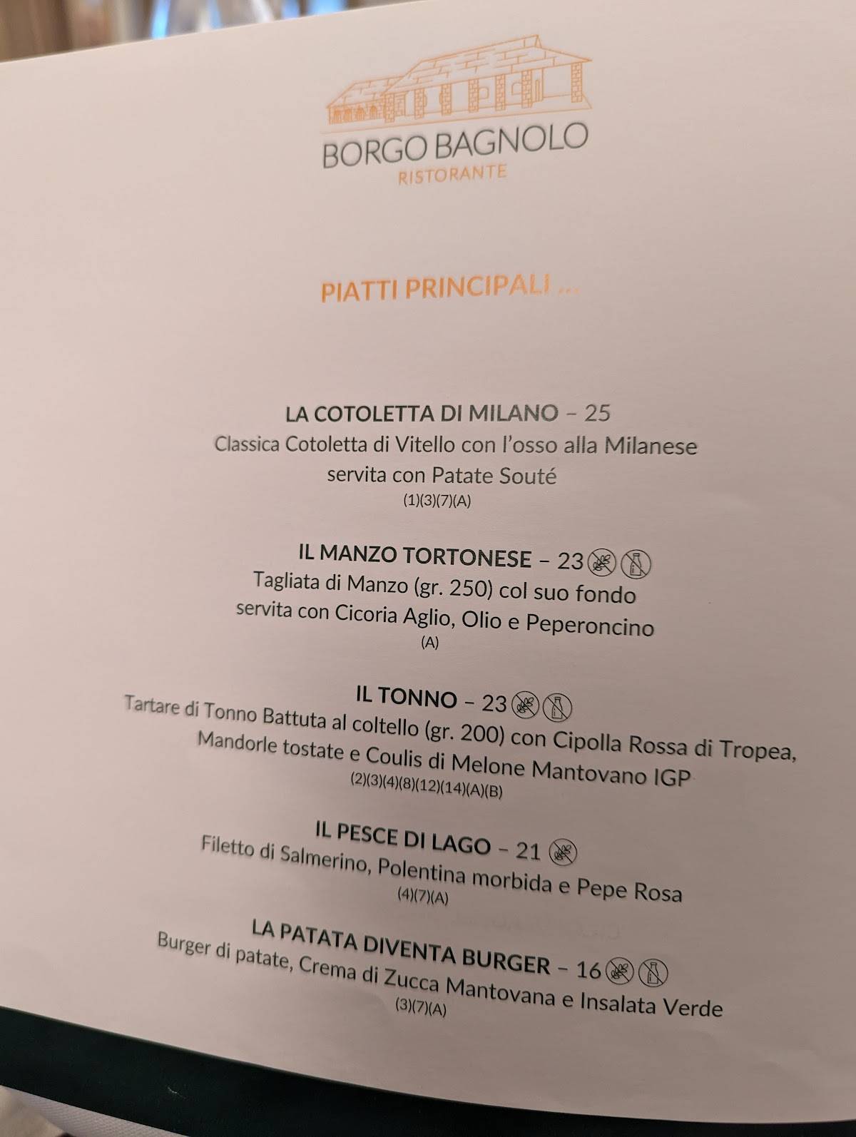 Menu di Ristorante Borgo Bagnolo Milano 