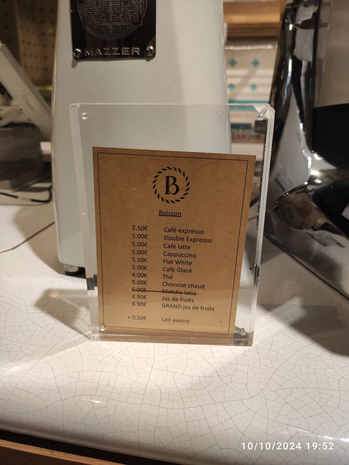 Menu de Boris - Boulangerie