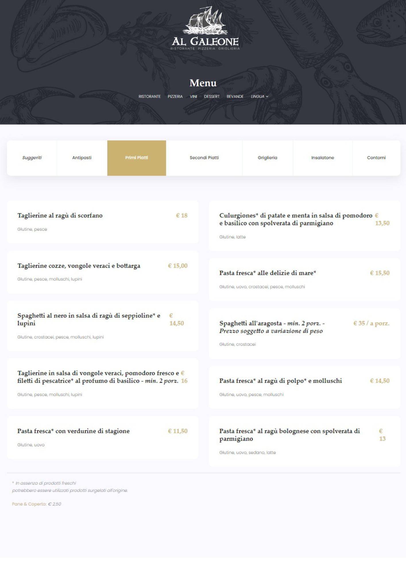 Menu di Al Galeone 