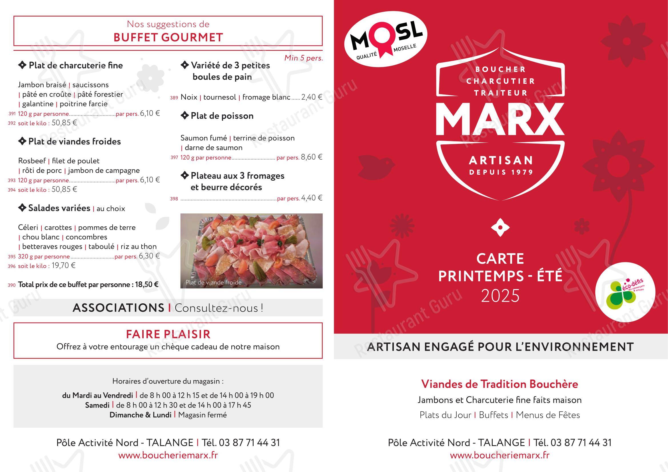 Menu pour Boucherie Marx dans Hagondange