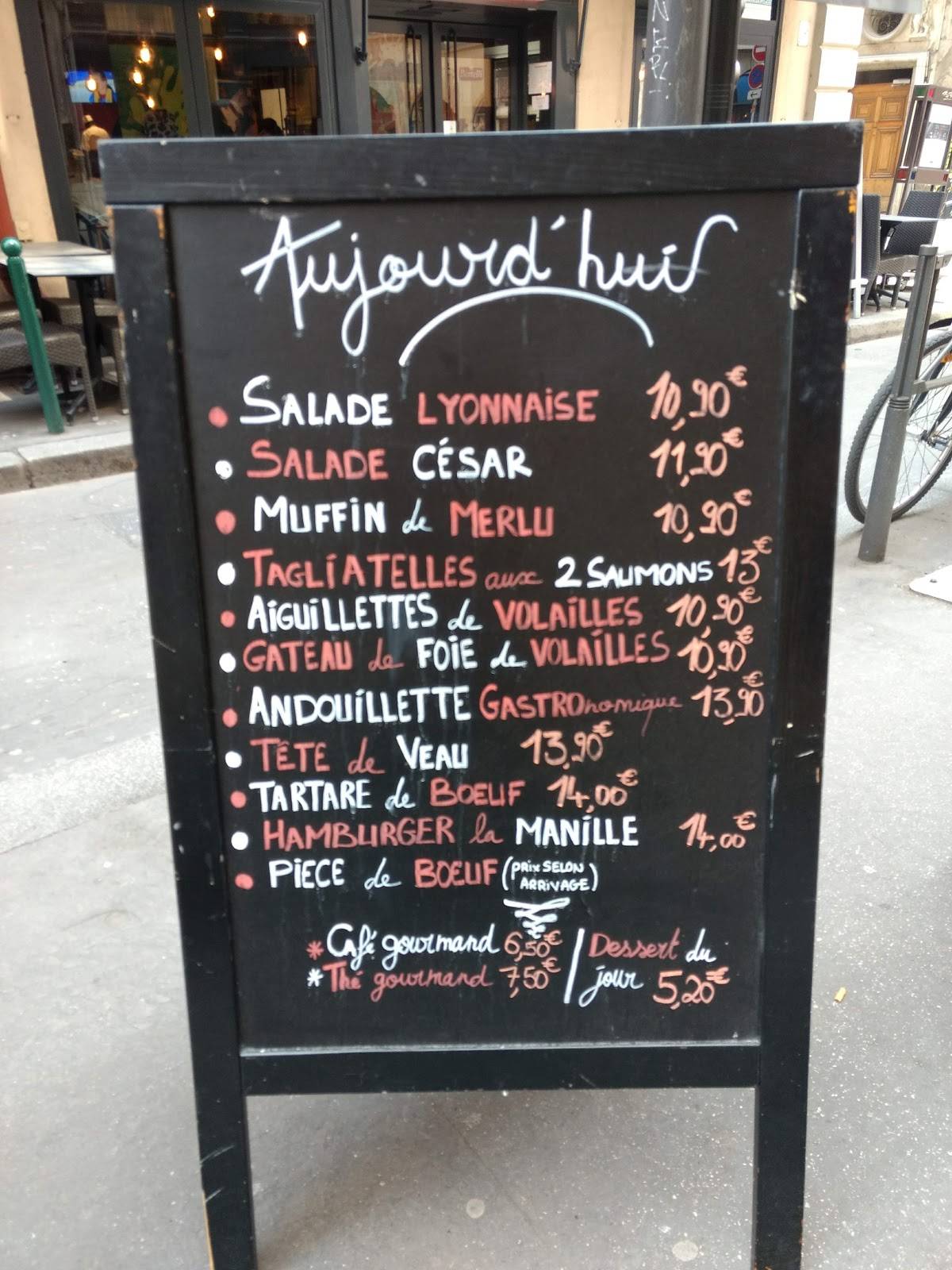 Menu at Bouillon Maurice restaurant, Lyon, 33 Rue Tupin