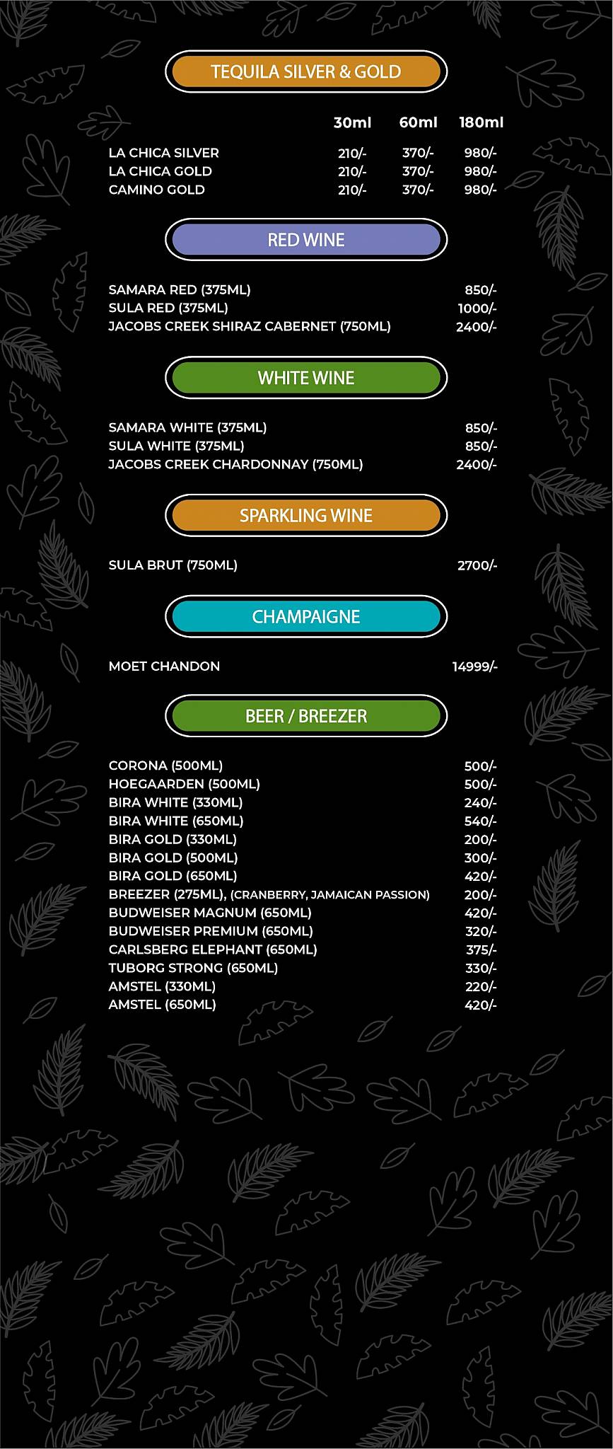Boulevard Restaurant and Bar menu