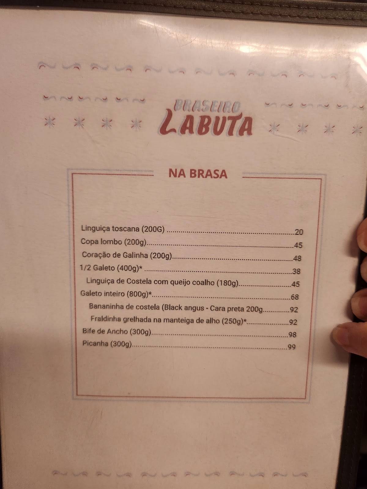 Braseiro Labuta cardápio