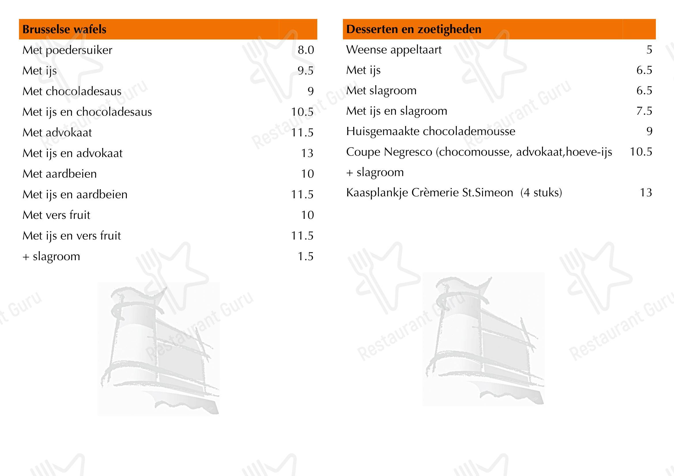 Menu pour Brasserie De Waterburcht dans Riemst