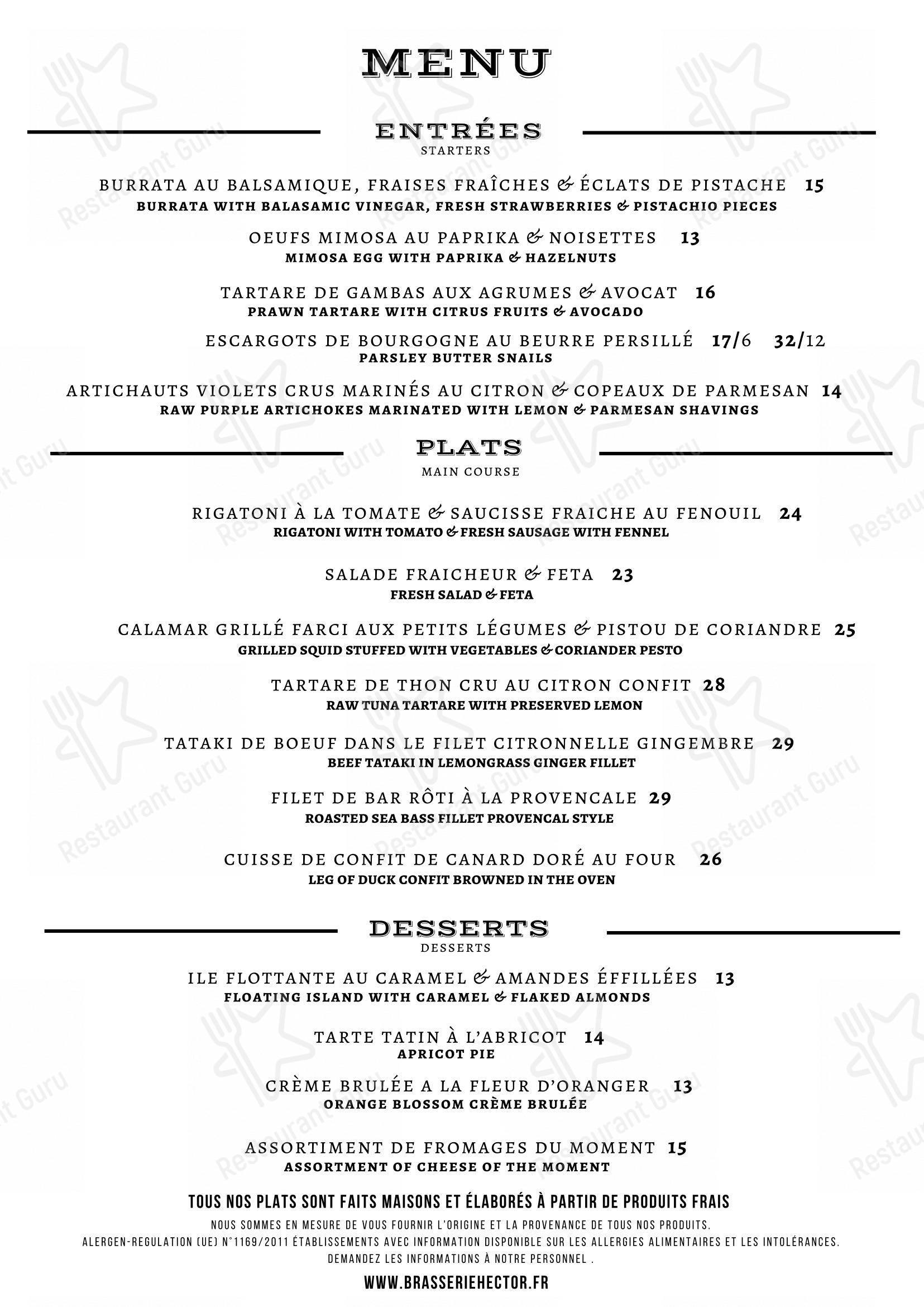 Brasserie Hector dans Paris - Menu bar