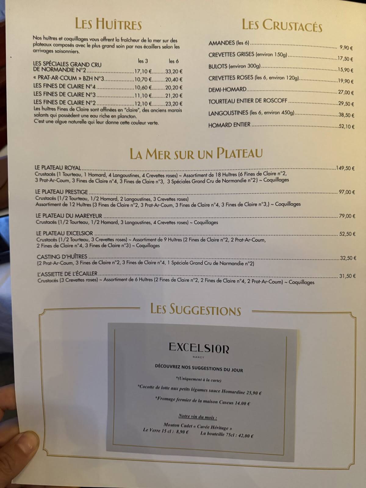 Menu de Brasserie L'Excelsior