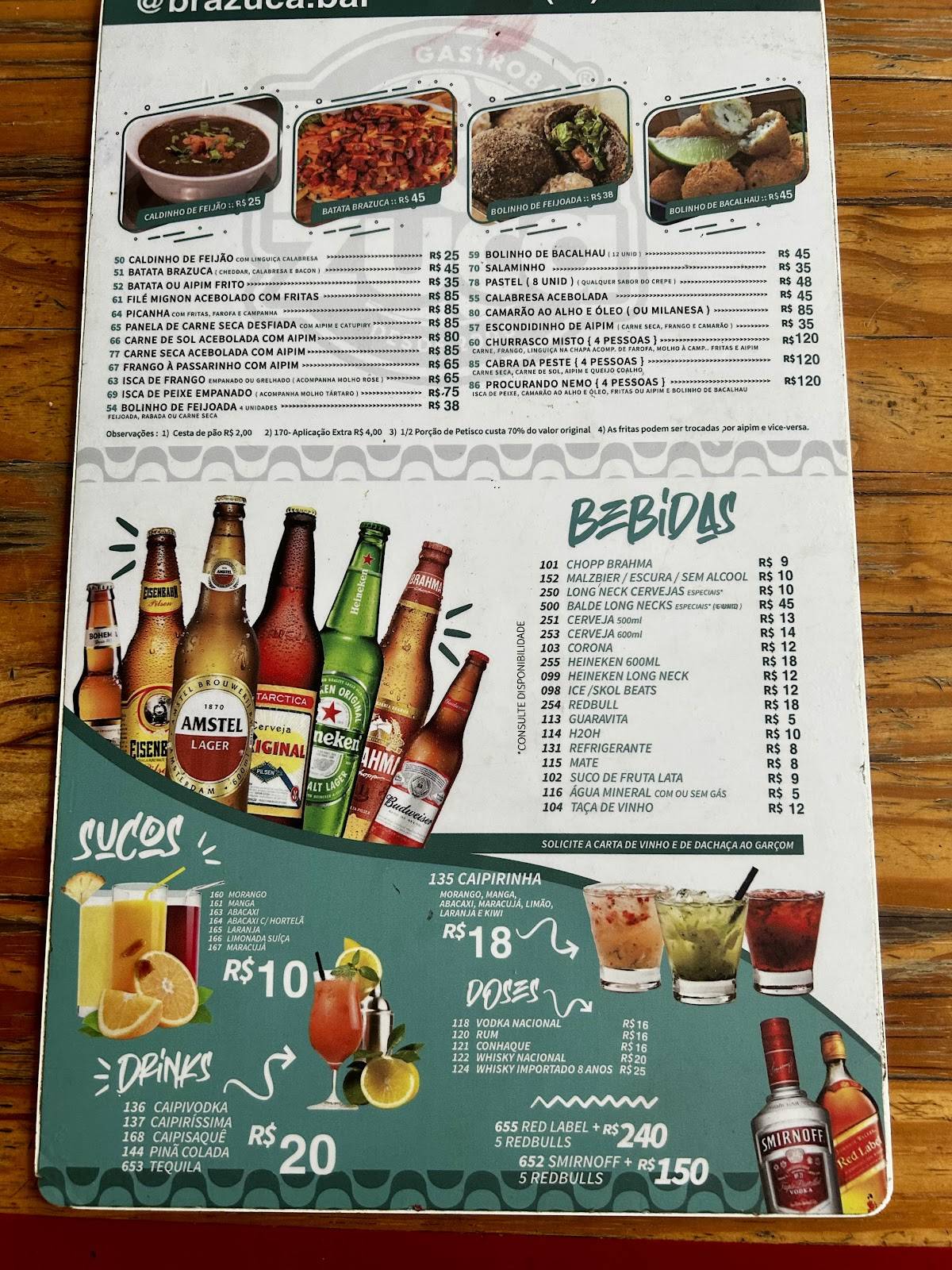 Bar Brazuca - Ilha cardápio