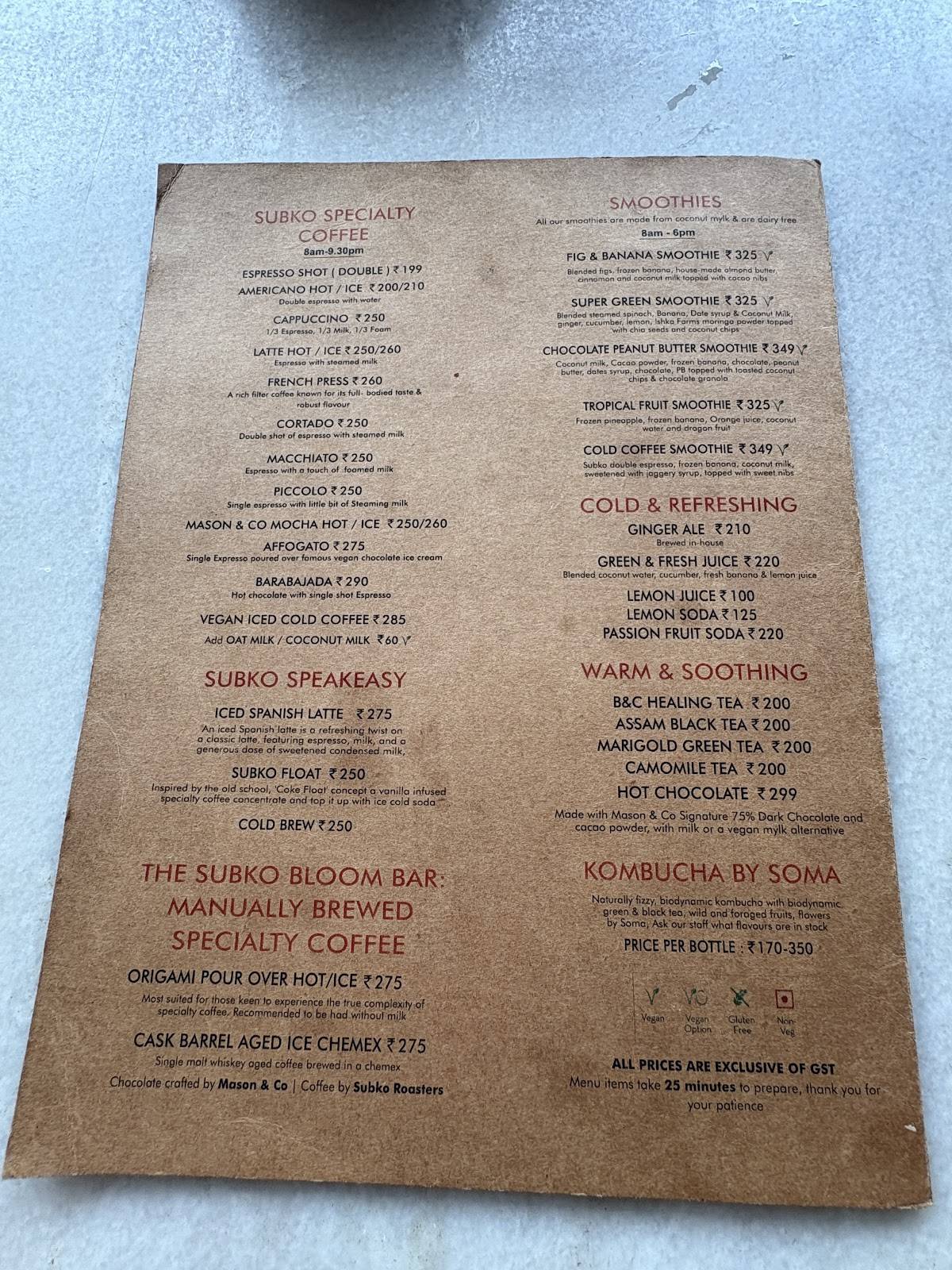 Bread & Chocolate menu