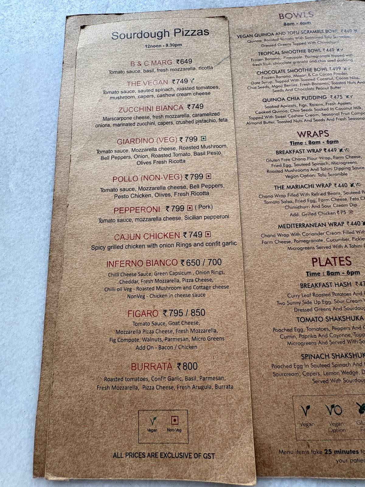 Bread & Chocolate menu