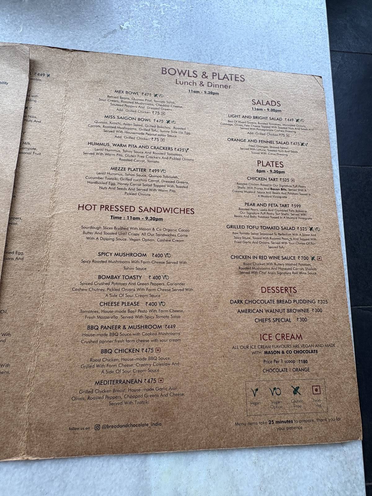 Bread & Chocolate menu