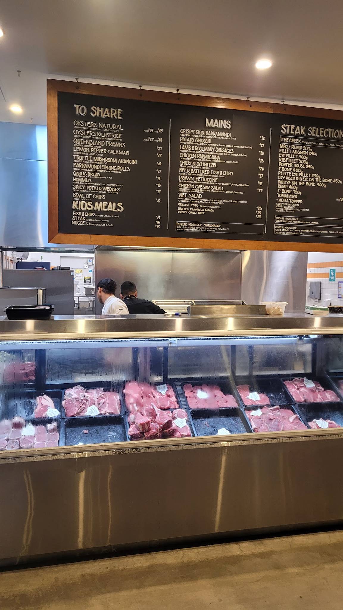 Menu at Breakfast Creek Hotel steakhouse, Brisbane City