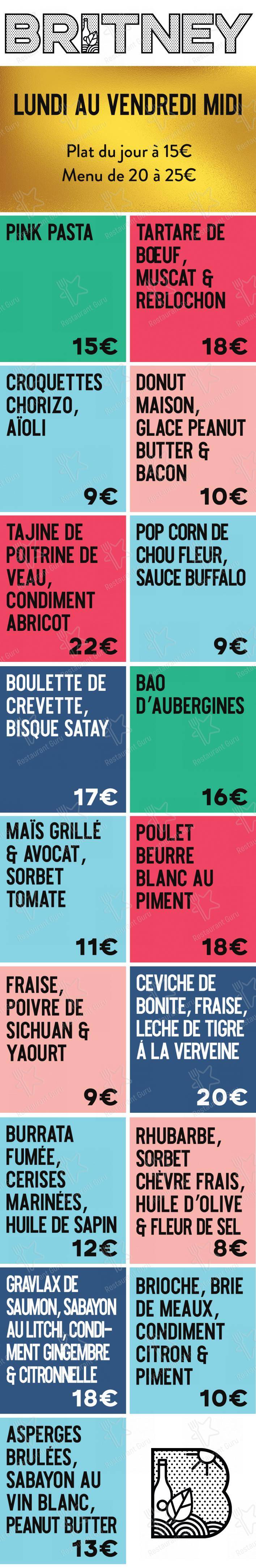 Menu pour Britney dans Lille