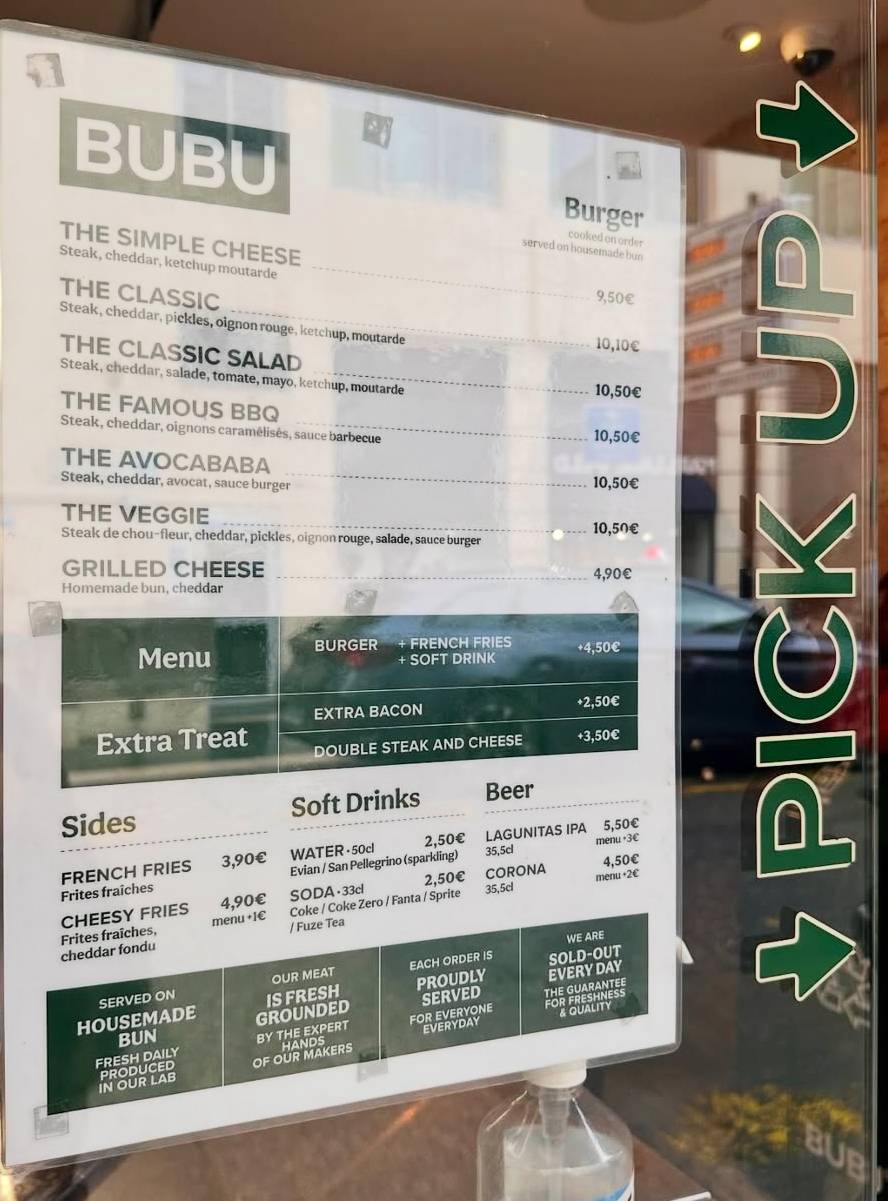 Menu de Bubu burger