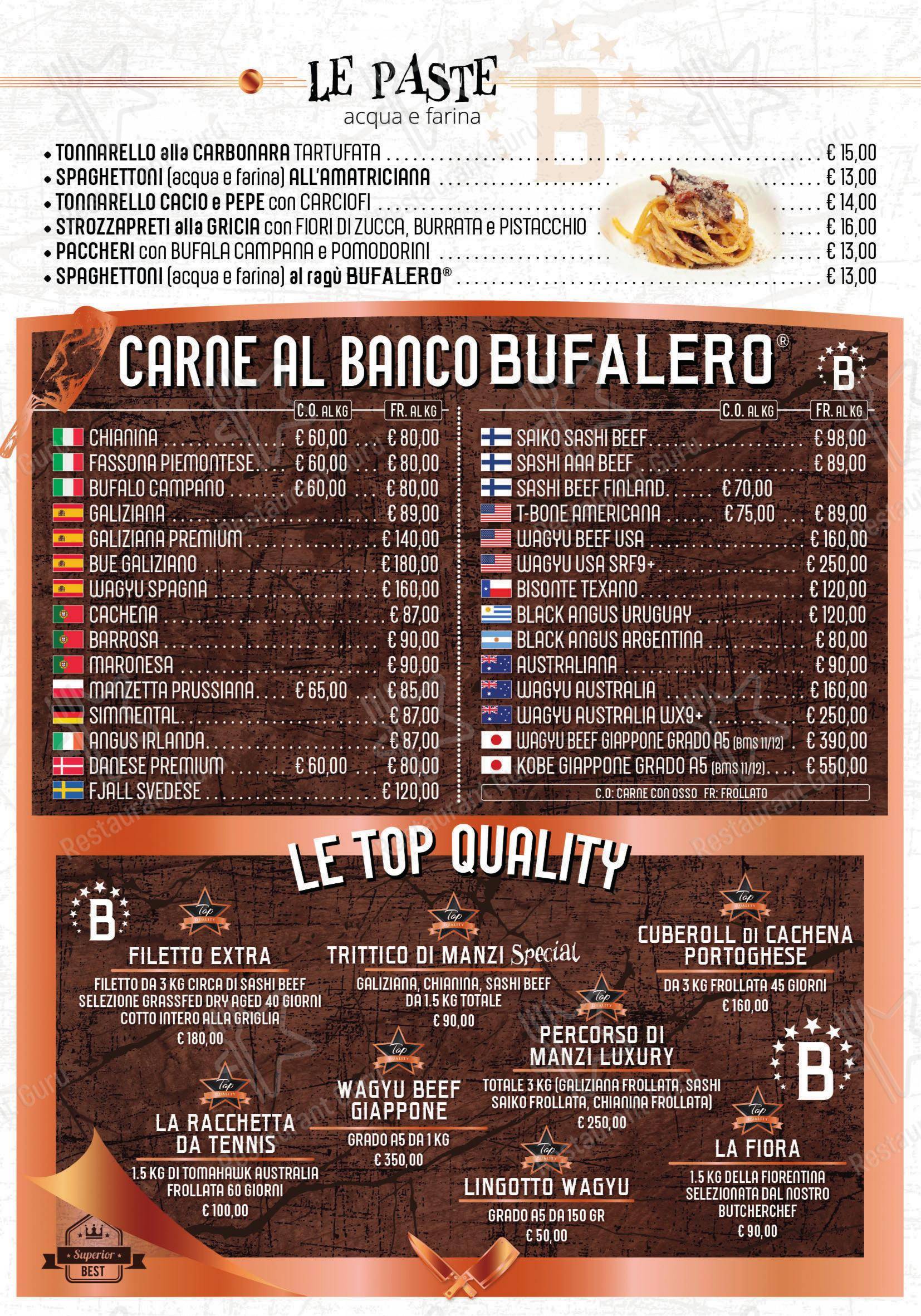 Menu per Bufalero steakhouse