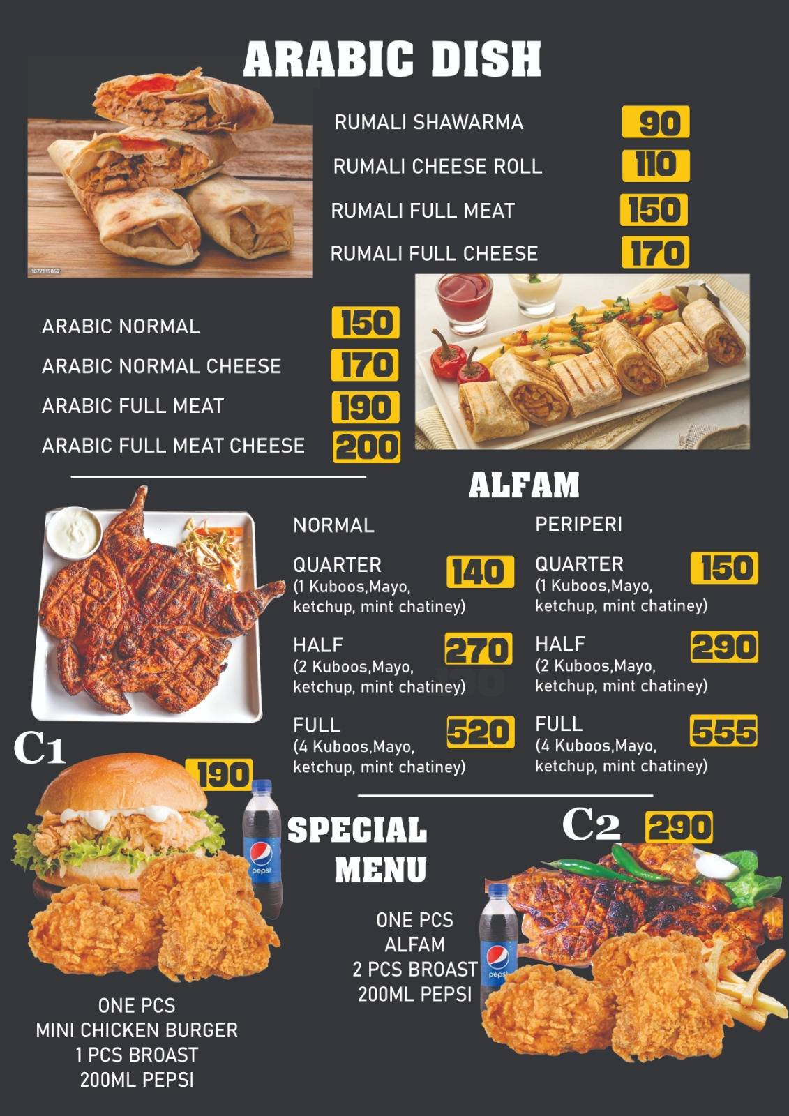 BurNight menu