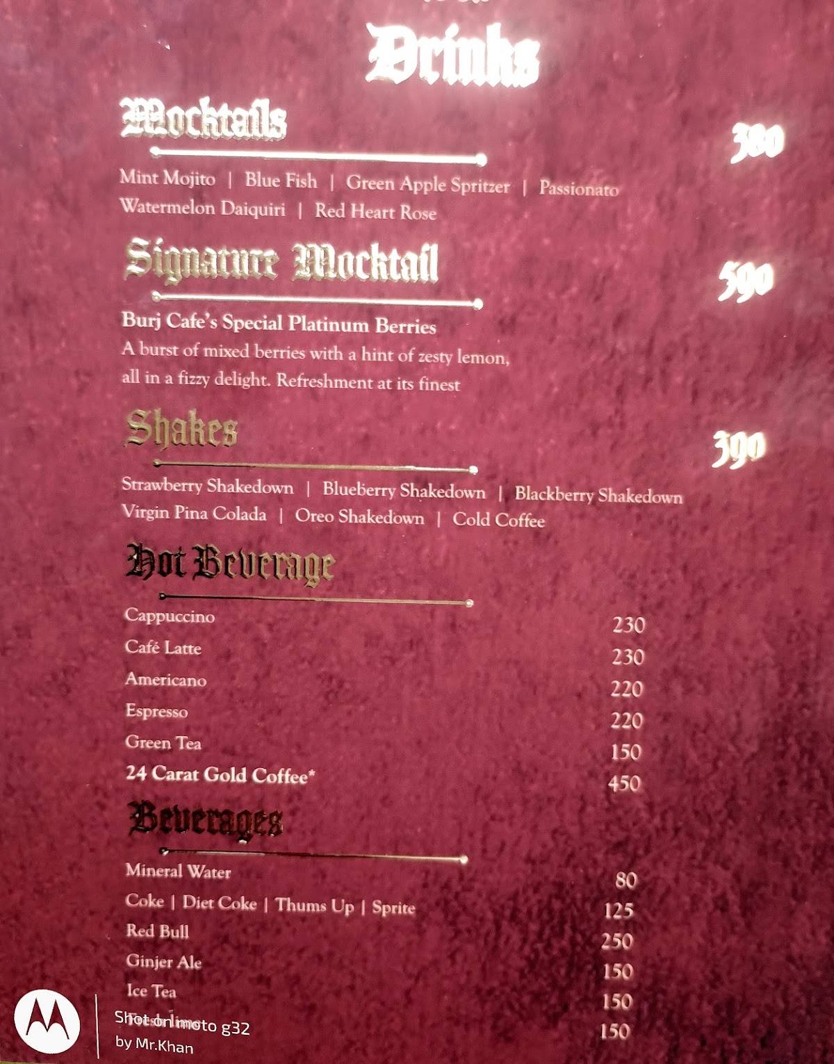 Burj Cafe menu