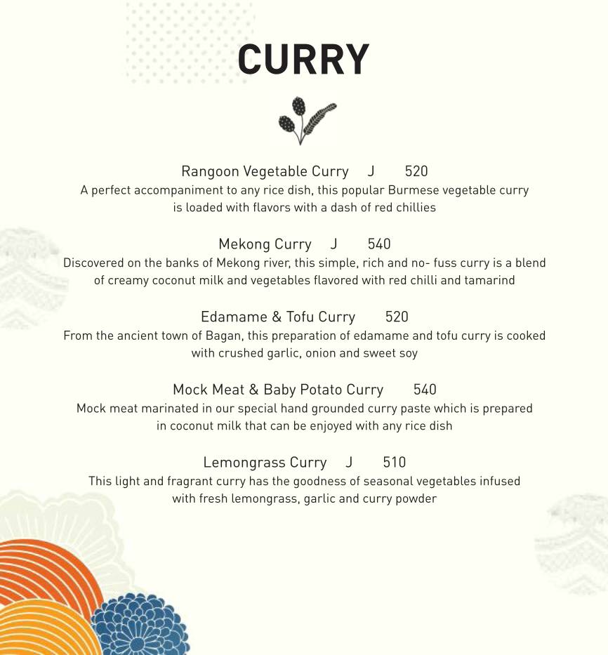 Burma Burma Restaurant & Tea Room menu