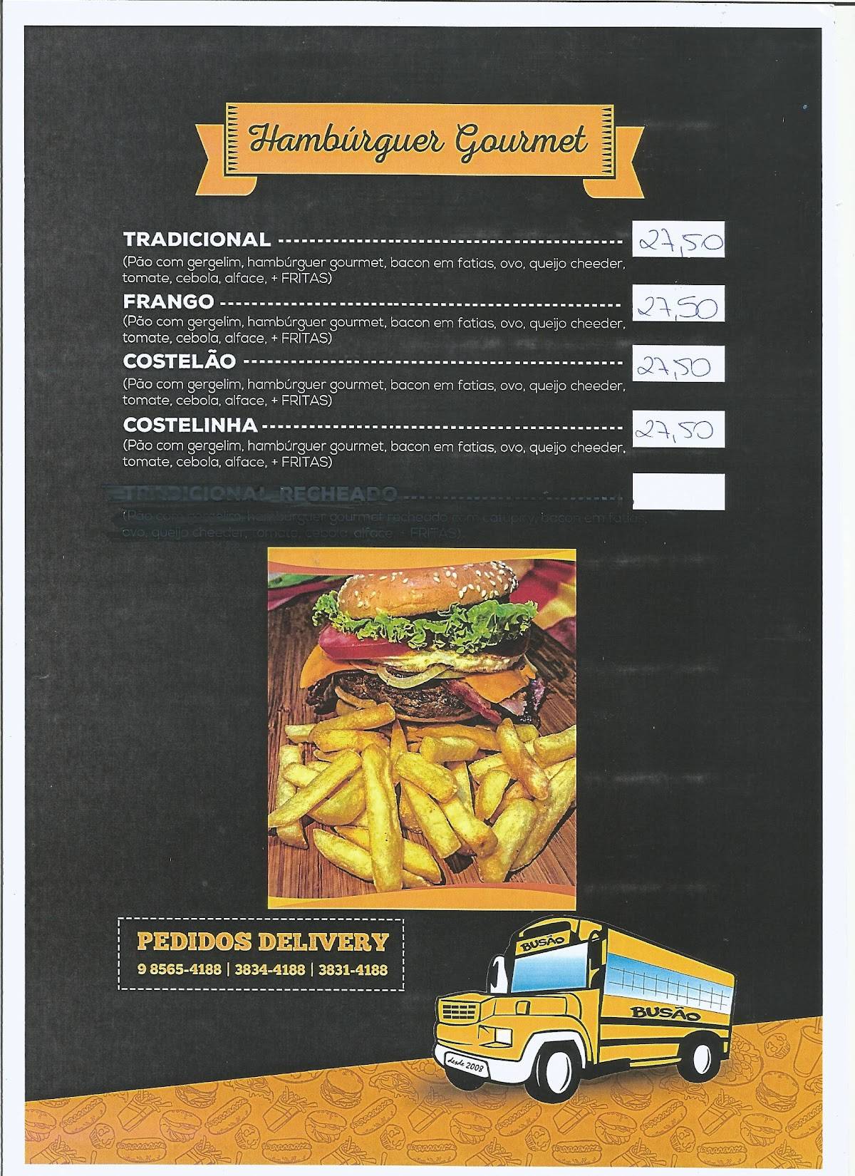 Busão cardápio