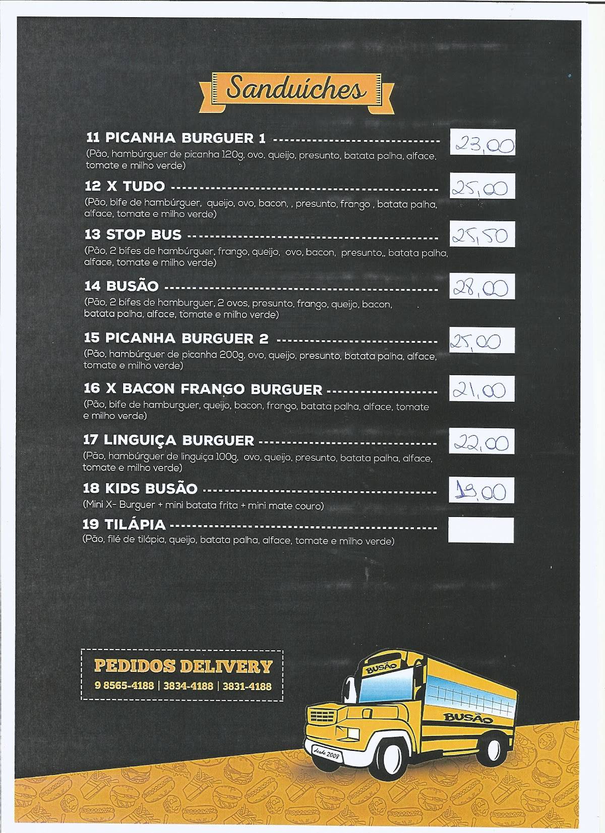 Busão cardápio
