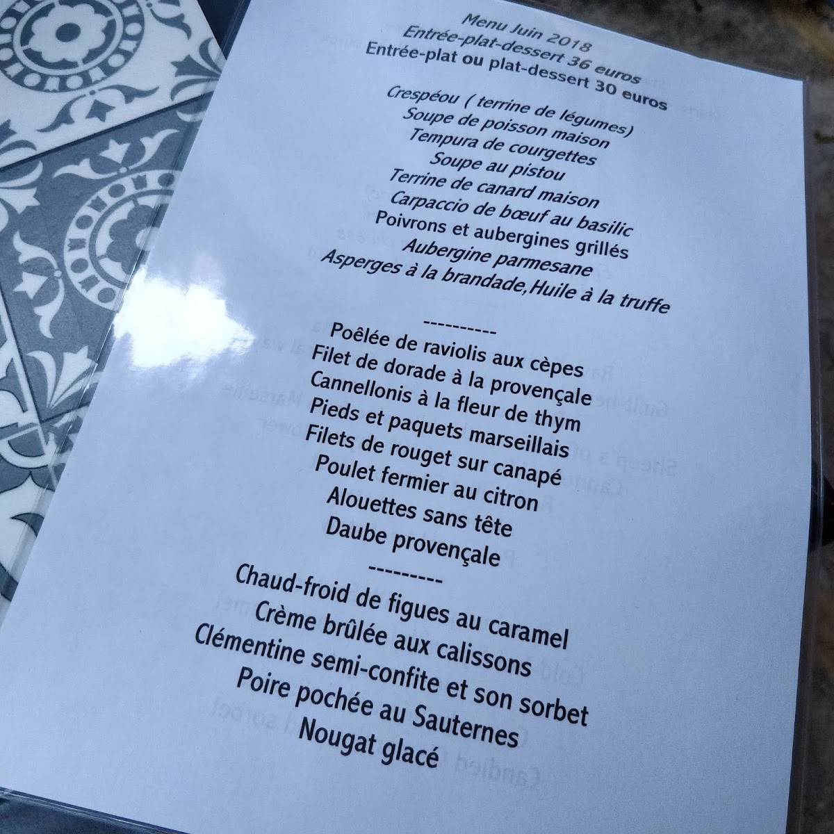 Menu de Chez Féraud