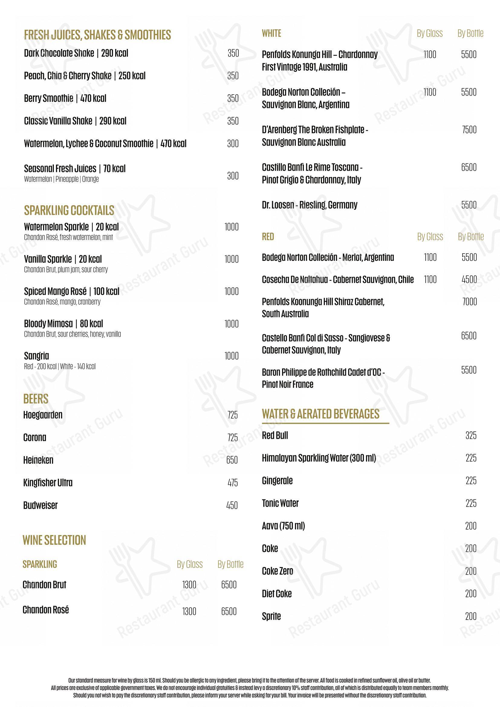 Menu bar for COU COU by Oberoi in Mumbai