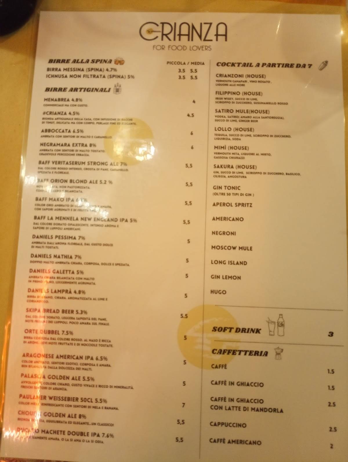 Menu di CRIANZA • for food lovers 