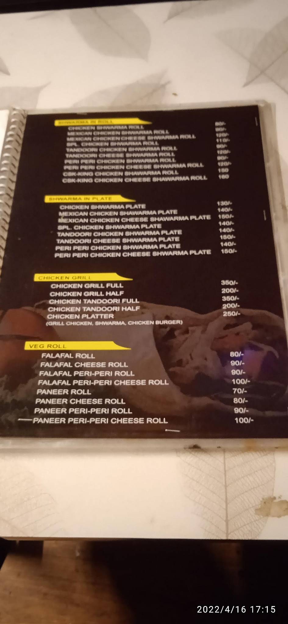 CSK Chicken Shawarma King menu