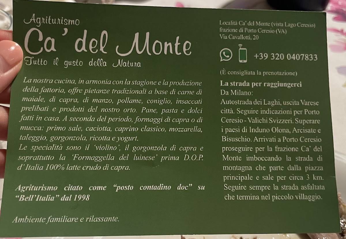 Menu di Agriturismo Cà del Monte 