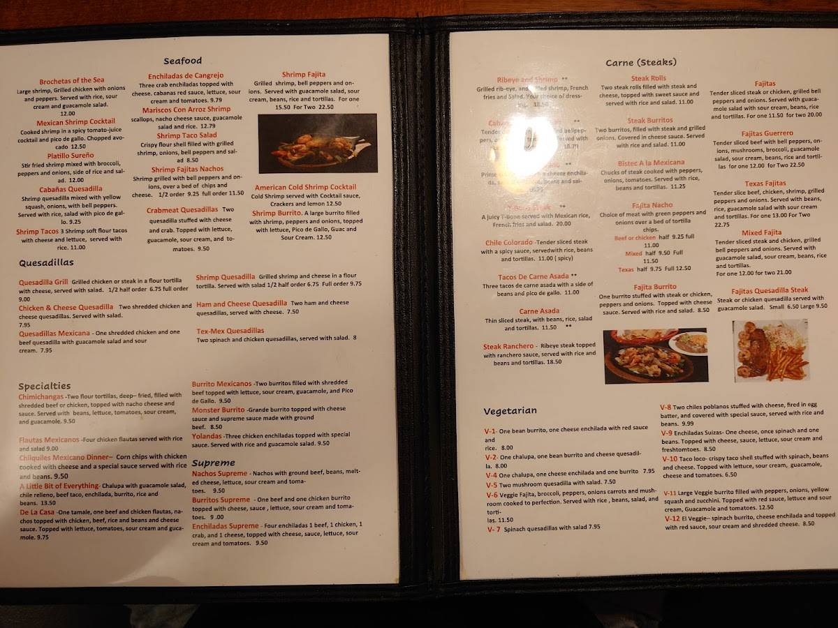 Menu at Cabanas Grill Mexican Restaurant, Marion