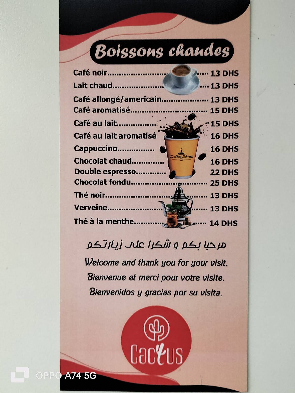 Menu de Cactus Café-Resto