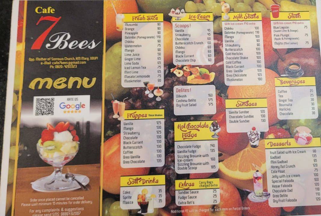 Cafe 7 Bees, Udupi menu