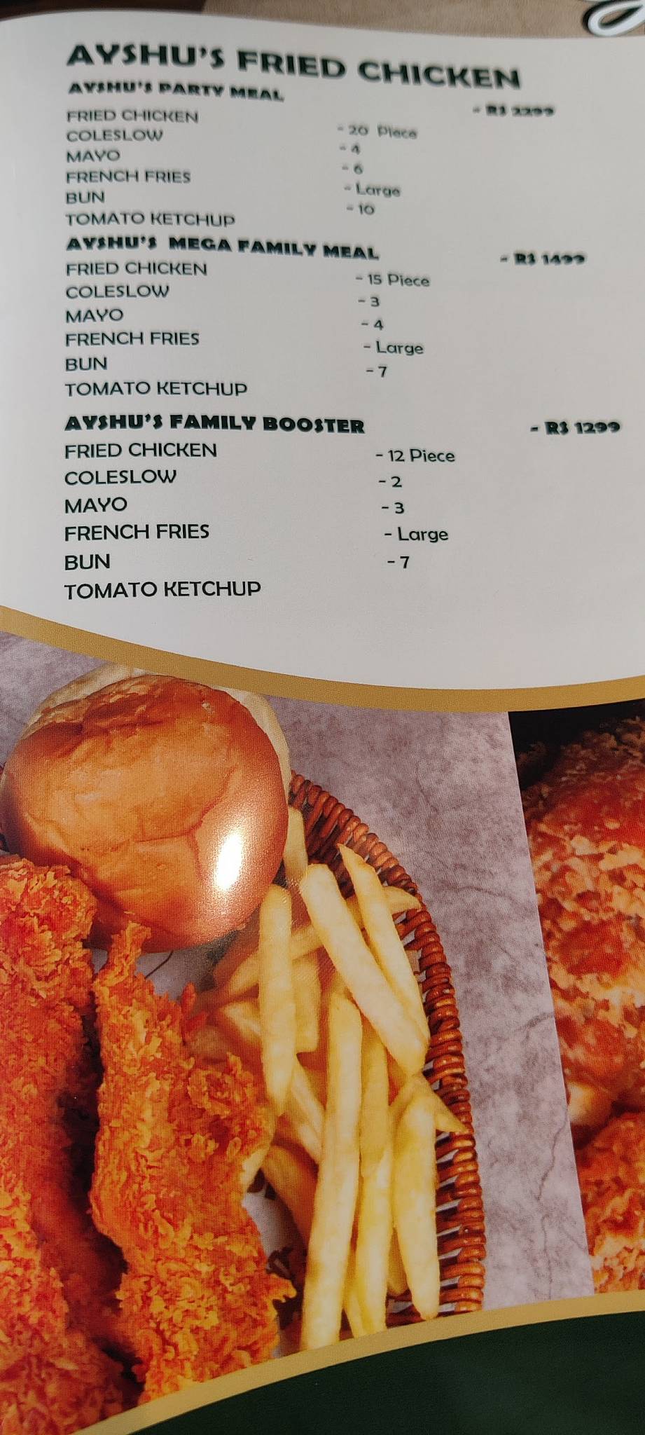 Ayshu's Culinary Restaurant menu