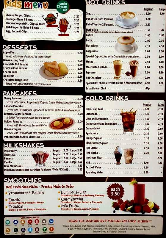 Menu at B O S Cafe, Bridgwater