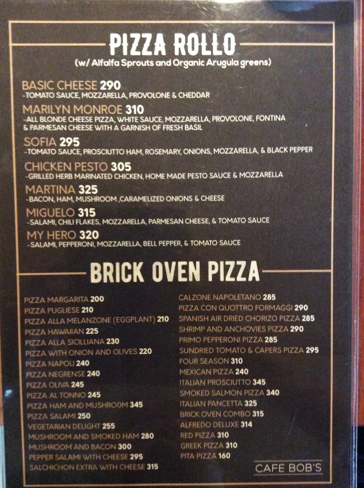 Menu at Cafe Bobs Flagship, Bacolod, 21 Lacson St