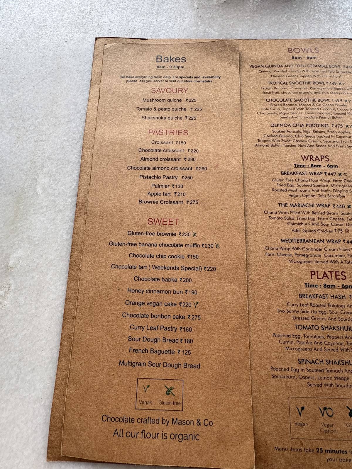 Bread & Chocolate menu