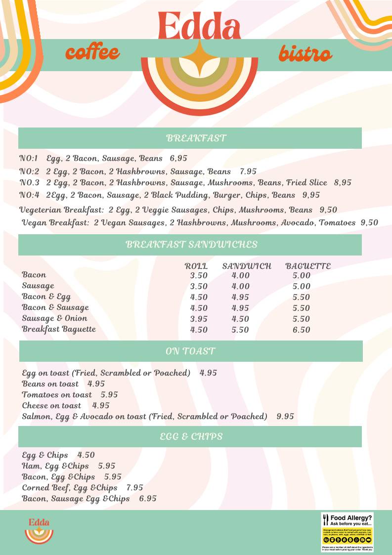 Menu at Edda Cafe & Bistro, Witham