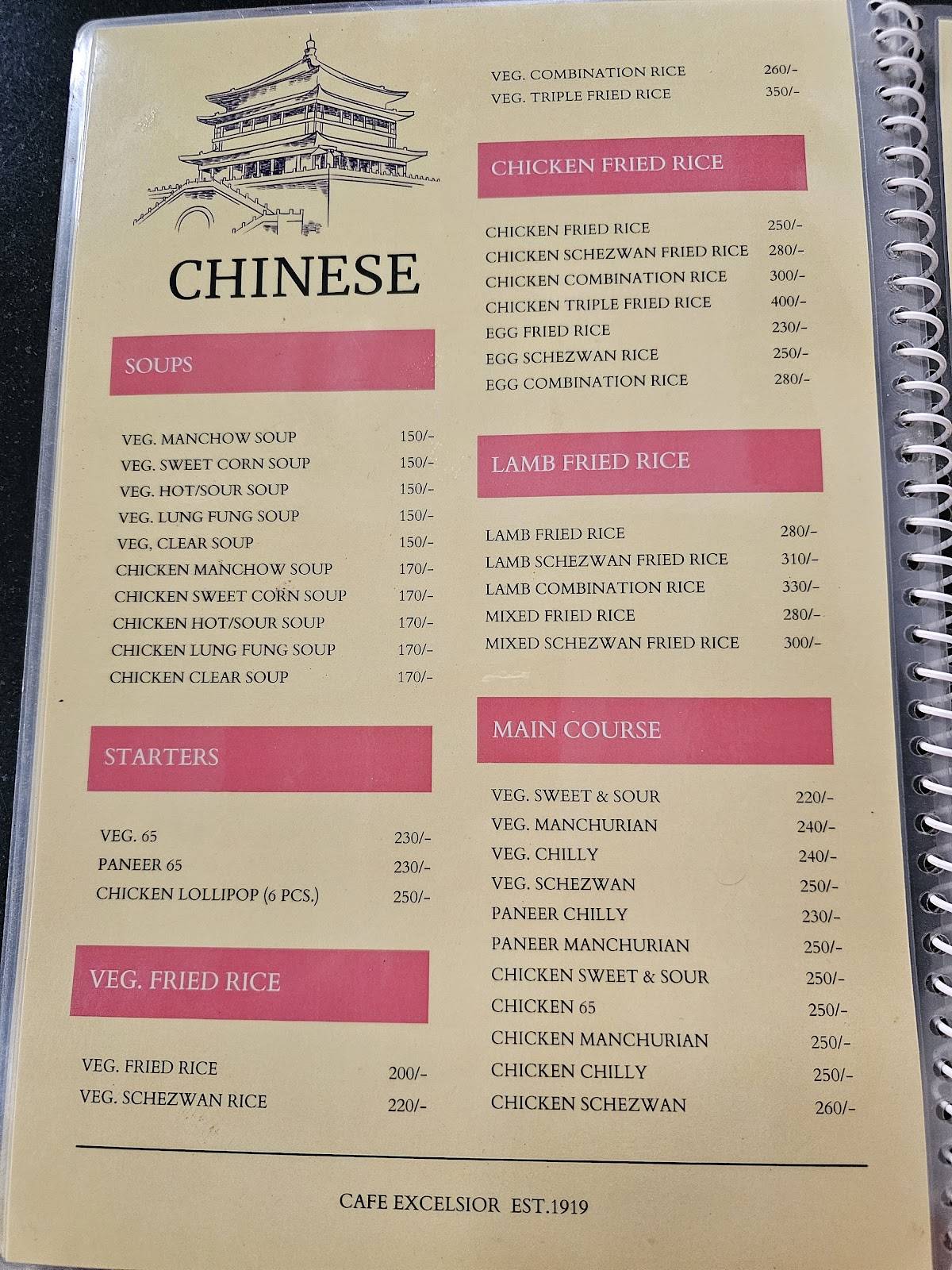 Cafe Excelsior menu