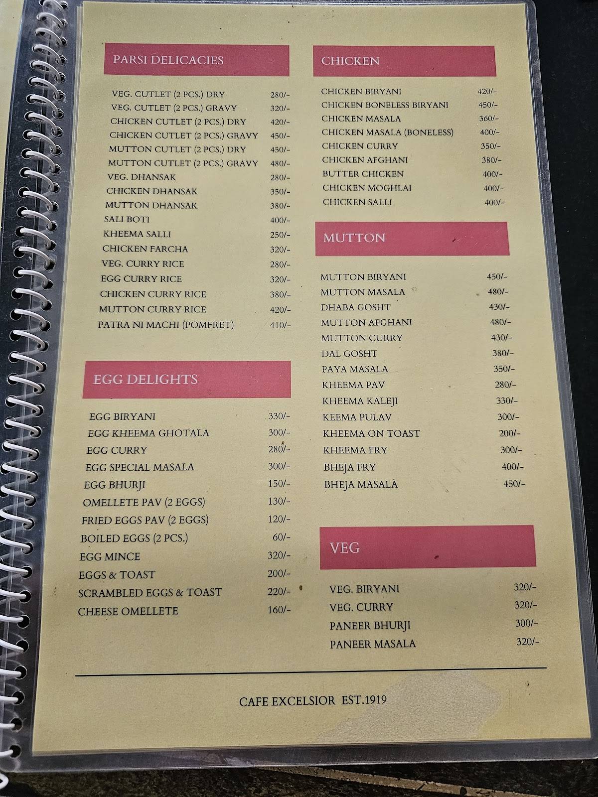 Cafe Excelsior menu