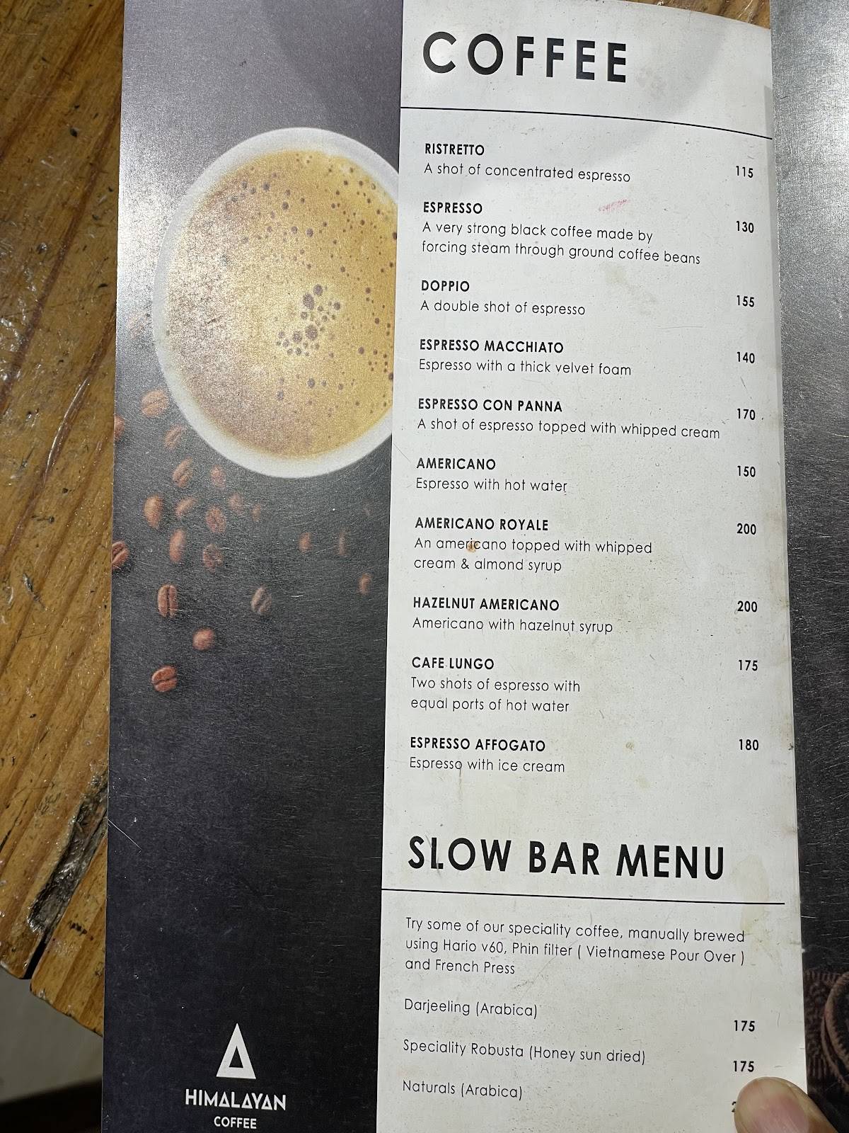 Himalayan Coffee menu