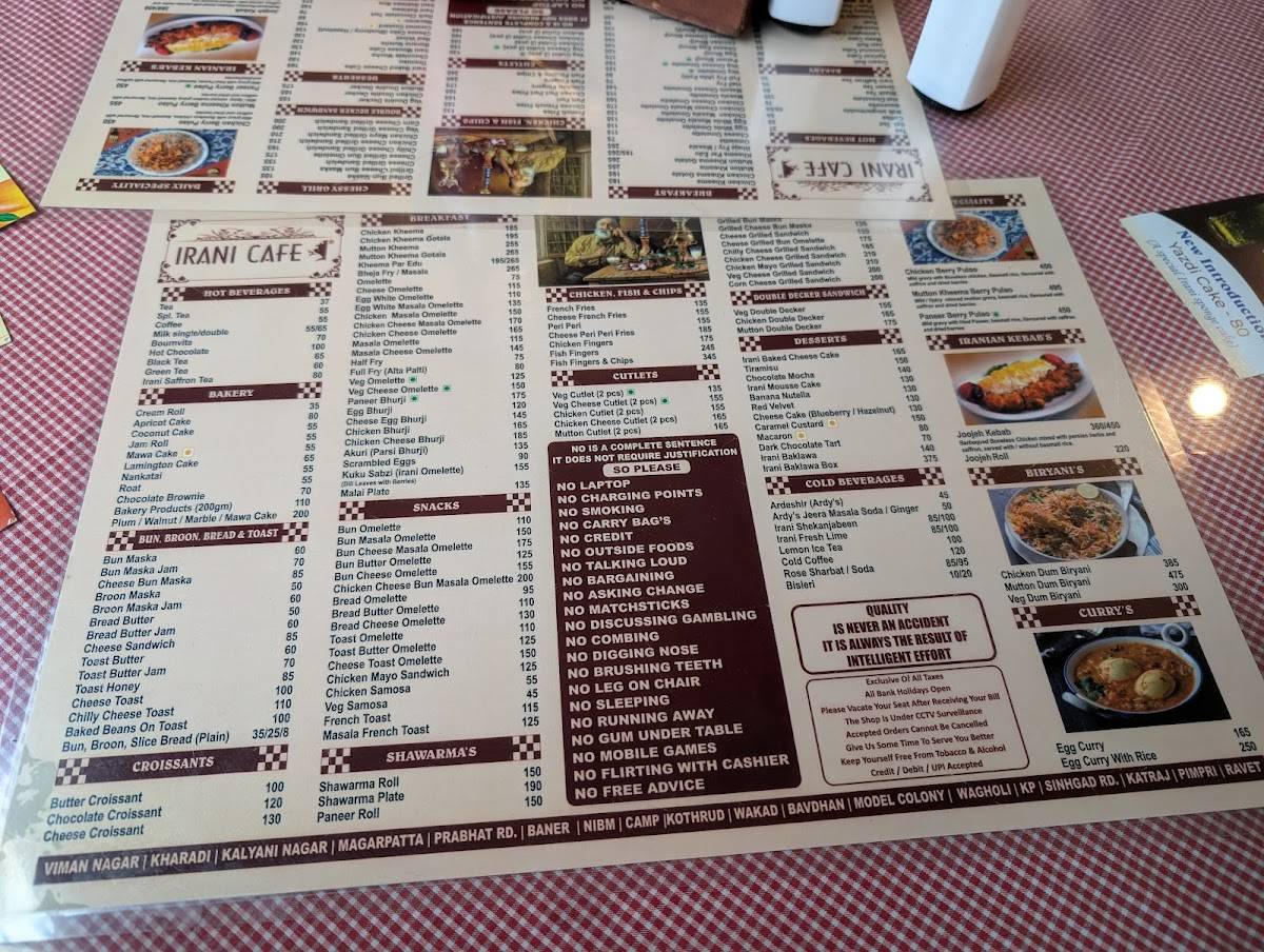 Irani Cafe menu