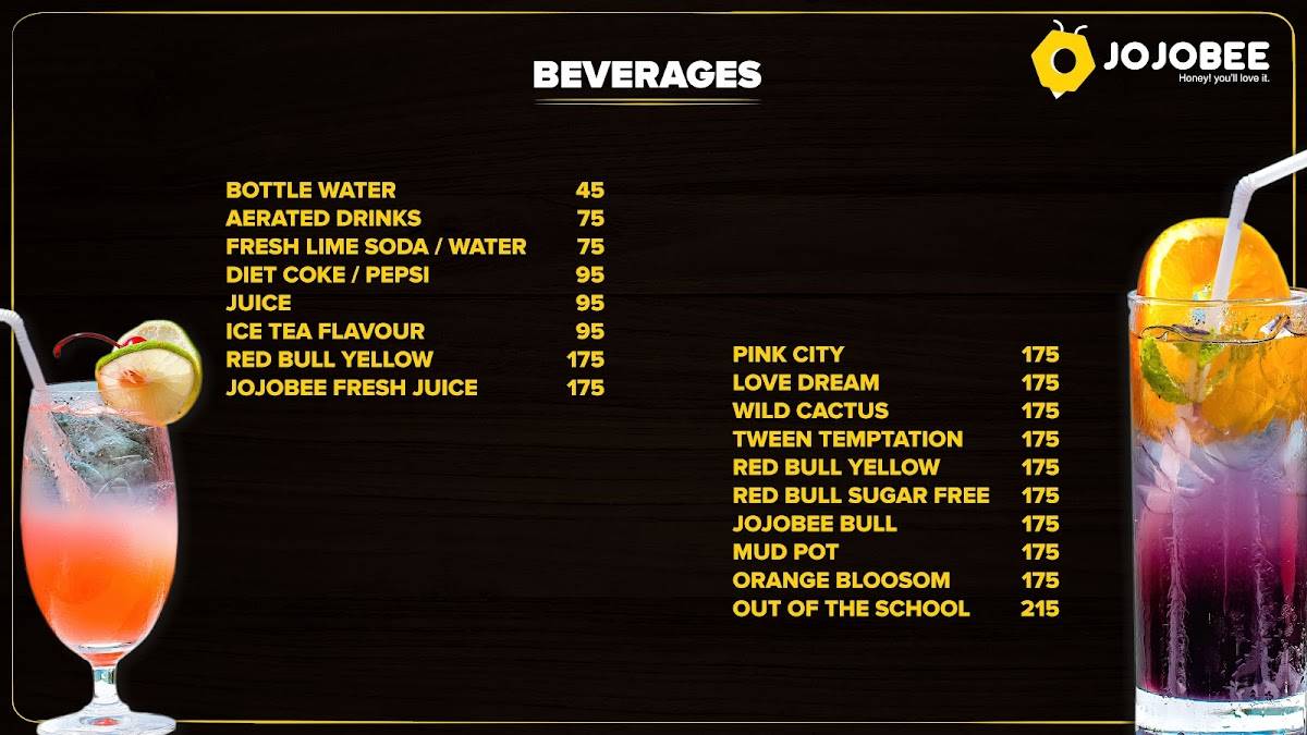 JOJOBEE JUHU menu