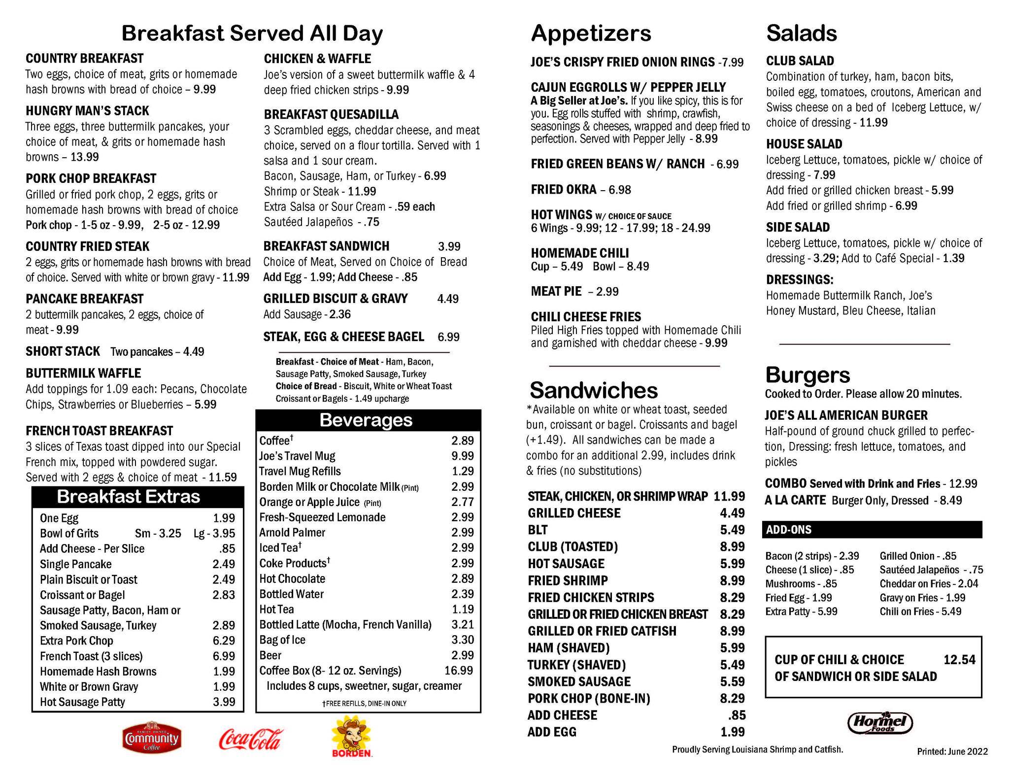 Menu at Joe's Cafe & Donuts & King Cakes, Marrero, Barataria Blvd