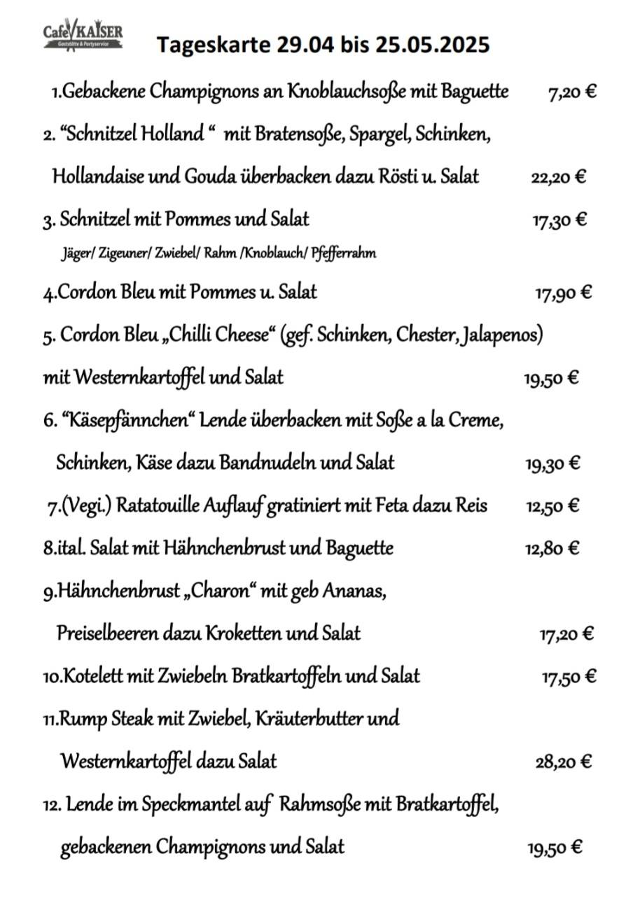 Menu de Cafe Kaiser