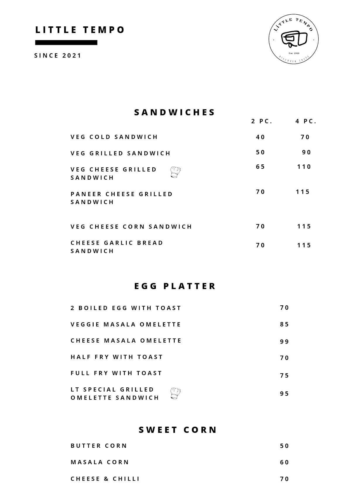 Little Tempo menu