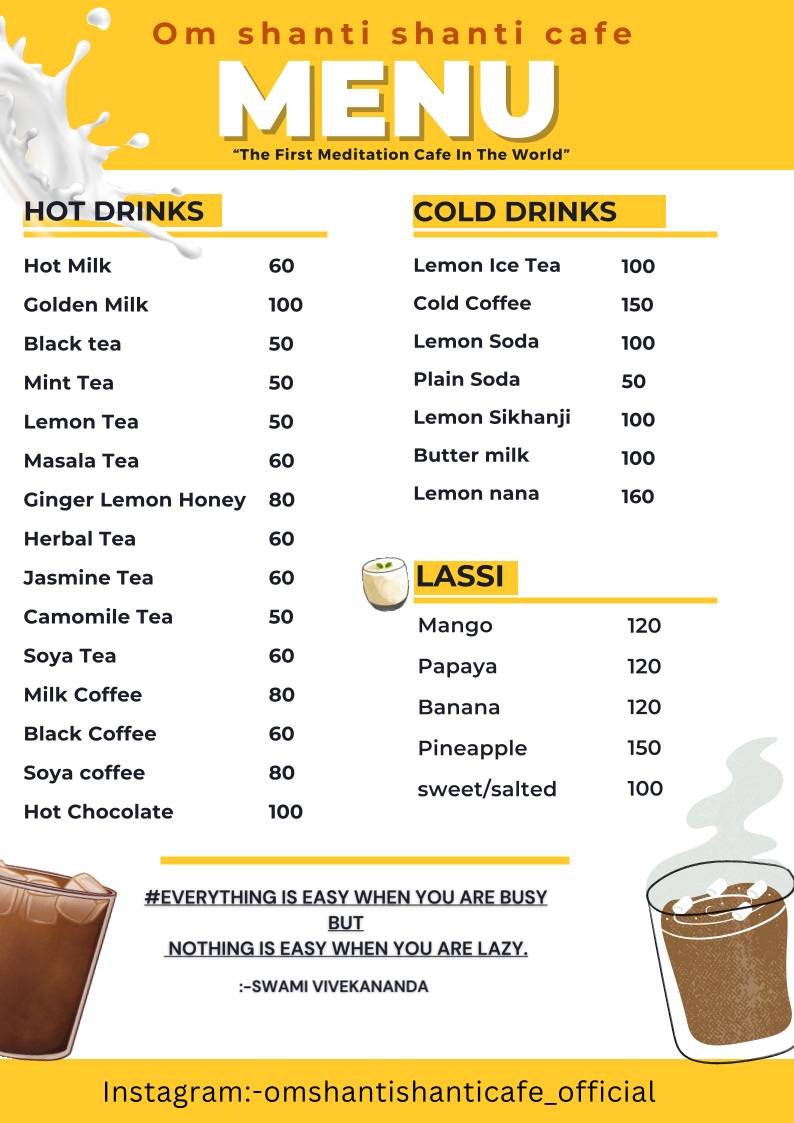Om Shanti Shanti Cafe menu