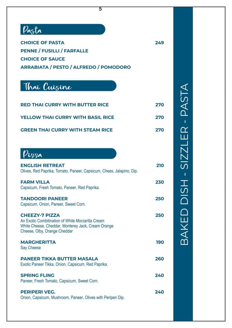 Ovia Terraza & Bar menu